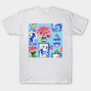 Chinoiserie jars on sky blue T-Shirt